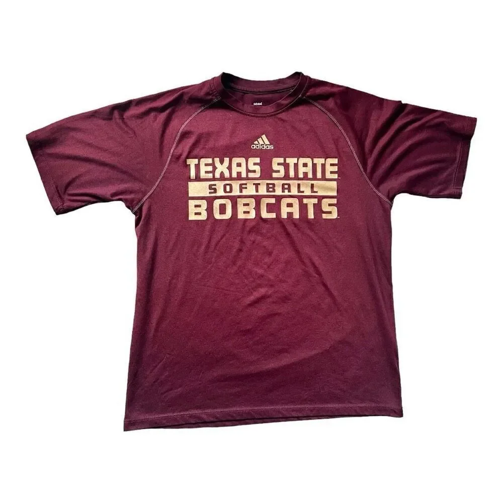 Unisex Adidas Texas State University Bobcats Softball Climalite Tee Shirt Sz XS